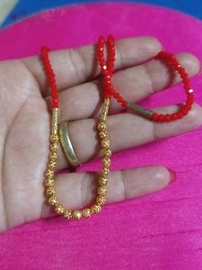 Elegant Red Bead & Gold Necklace Set