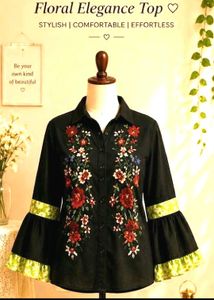 ♥️✨Floral Elegance Embroidered Black Top