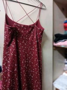 Burgundy Floral Print Spaghetti Strap Dress
