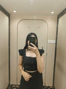 Stylish Black Smocked Crop Top