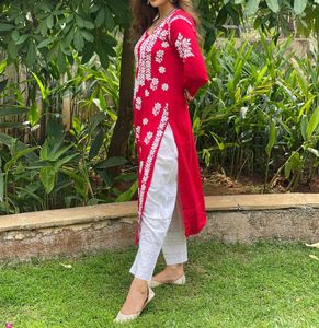 Red Embroidered Kurta