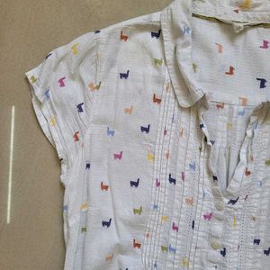 Cute Llama Print Button-Up Shirt