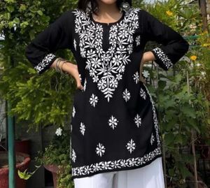 Black Chikankari Embroidered Short Kurti
