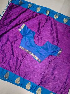 Purple Blue 💜💙 Pattu Saree With Blouse