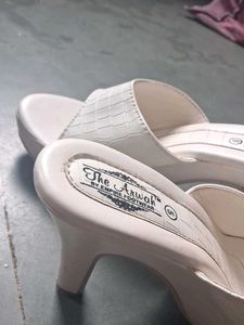 White Croc Print Heeled Mules