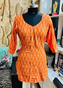 Vibrant Orange Ikat Print Kurta
