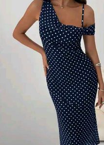 Navy Polka Dot One Shoulder Dress