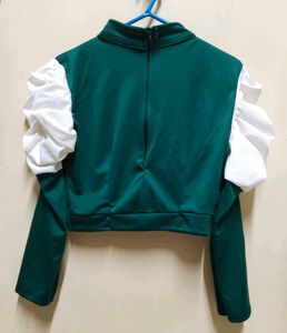 Emerald Green Ruffle Top with Puff Sleeves