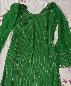 Stunning Green Sequined Kurta set with mask