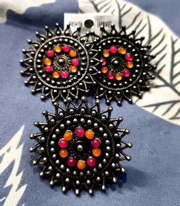 Bohemian Sunburst Earrings with Ring