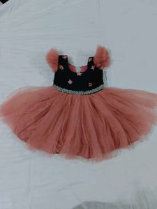 Elegant Girls' Party Dress(Black velvet and Peach
