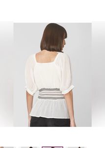 Vero Moda Women White &amp; BlackStriped Cinched Waist