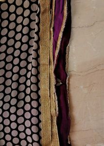 Chic Polka Dot Saree with Golden Border