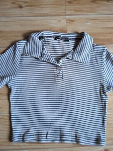 Striped Cropped Polo Shirt