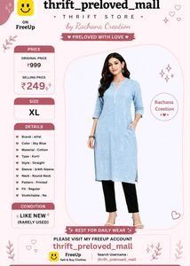 Sky Blue Printed Cotton Kurta