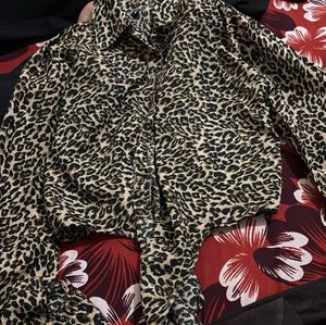 Leopard Print Button-Up Tie Front Top