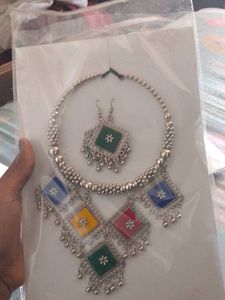 Boho Multi-Color Choker Necklace & Earrings Set