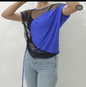Stylish Mesh &amp; Blue Panel Top