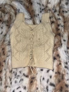 Cable Knit Lace-Up Tank Top