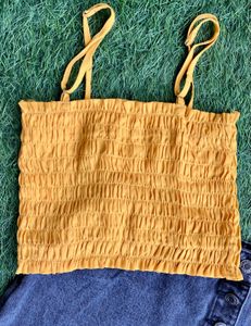 Yellow Smocked Crop Top