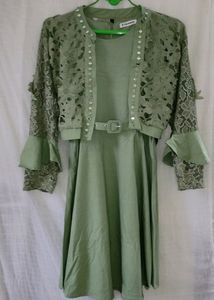 Sage Green Lace Bolero Dress Set