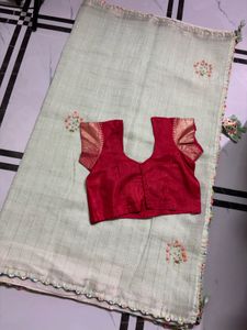 Light Green Saree with Red Blouse