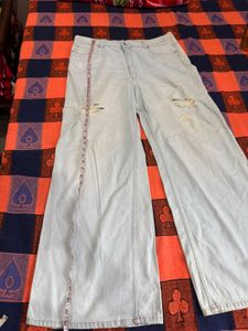 Light Wash Distressed Wide Leg Jeans