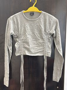 Gray Drawstring Crop Top