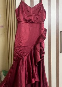 red satin party dress