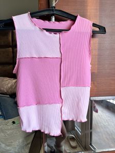 Pink Patchwork Sleeveless Top
