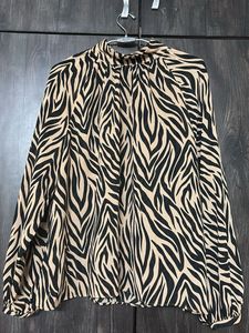 Zebra Print High Neck Blouse