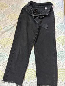 Black High-Waisted Belted Denim Jeans