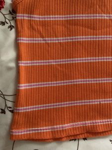 Orange Striped Ribbed Tank Top