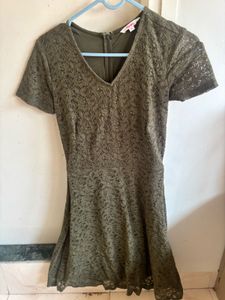 Olive Green Lace V-Neck Dress