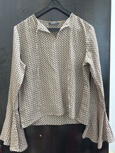 Patterned Blouse with Bell Sleeves