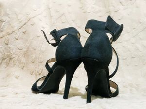 Black Suede Strappy Heeled Sandals