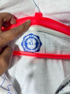 White Zip-Up Hoodie with Blue Pattern