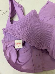 Lavender Ruched Button-Front Crop Top