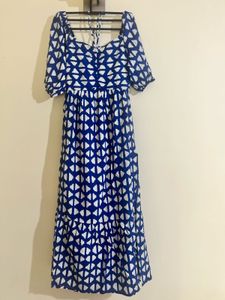 Blue &amp; White Block Print Maxi Dress