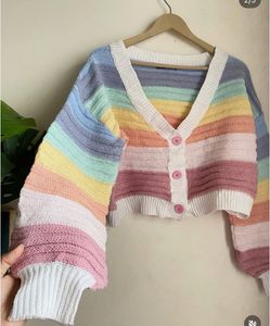 Pastel Rainbow Striped Cropped Cardigan