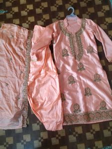 Peach Embroidered Kurta Set