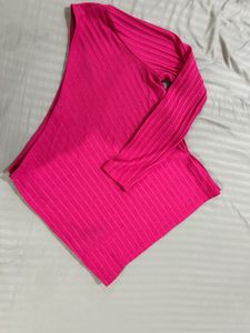 H&amp;M Hot Pink One-Shoulder Ribbed Top