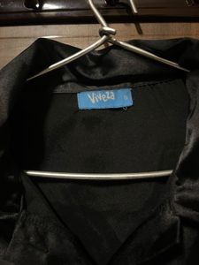 Elegant Black Satin Button-Up Ruched Shirt