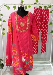 Fuschia Golden Detailing Cotton Suit