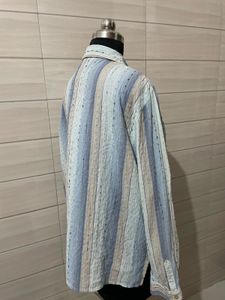 Oversized Striped Long Sleeve Button-Up Shirt