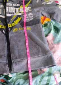 Grey Zipper Hoodie with Graphic Print
