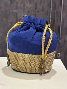 Designer Embellished Potli Bag – Royal Blue &amp; Gold