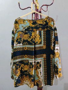 V-Neck Print Long Sleeve Tunic Top