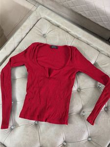 Red Ribbed Long Sleeve Top