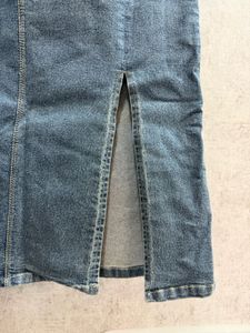 Blue Denim Midi Skirt with Slit